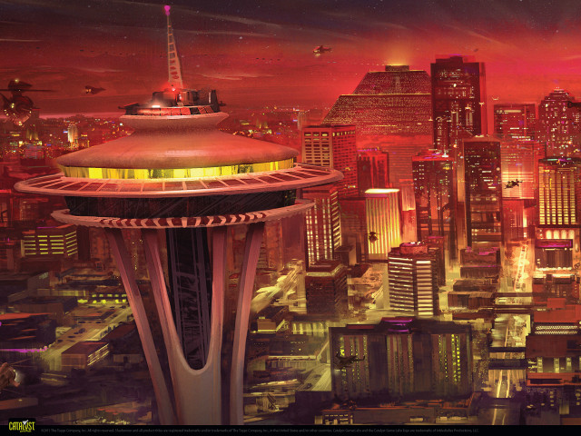 Futuristic city red sky background free wallpaper for desktop - medium preview image