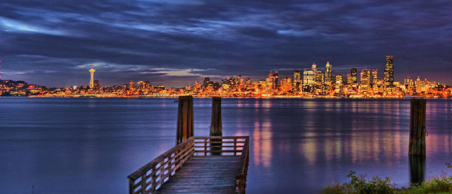 City skyline night water dock #6 free wallpaper for desktop - medium preview image