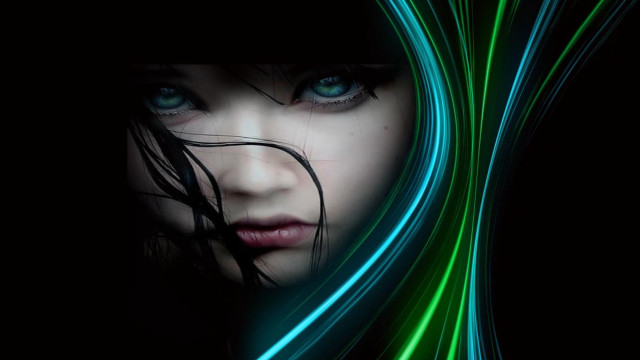 Blue eyes green hair gothic free wallpaper for desktop - medium preview image