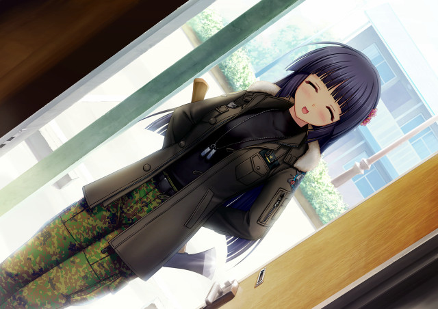 Woman black coat green skirt free wallpaper for desktop - medium preview image