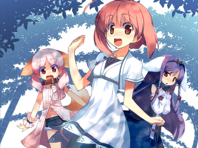 Anime girls snow trees background free wallpaper for desktop - medium preview image