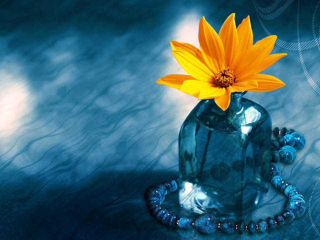 Yellow flower blue vase beads free wallpaper for desktop - medium preview image