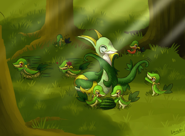 Green cartoon birds forest trees free wallpaper for desktop - medium preview image