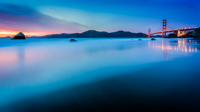 Long exposure bridge sunset mountain free wallpaper for desktop - medium preview image
