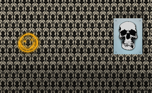 Skull yellow circle black white free wallpaper for desktop - medium preview image