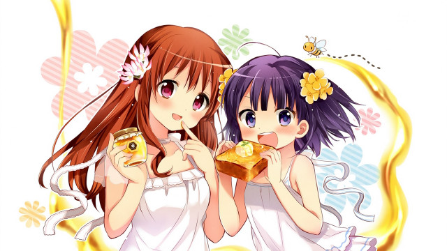 Girls eating food floral background free wallpaper for desktop - medium preview image