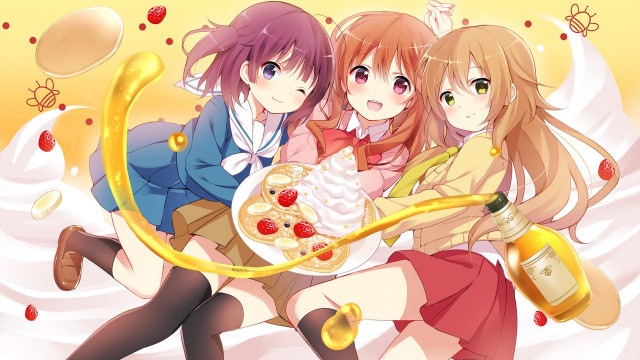 Anime girls food wine yellow free wallpaper for desktop - medium preview image