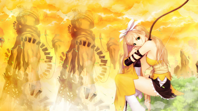 Woman yellow dress bow autumn free wallpaper for desktop - medium preview image