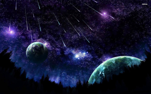 Planets stars sky trees painting free wallpaper for desktop - medium preview image