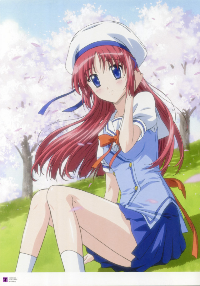 Girl red hair sitting grass free wallpaper for mobile - medium preview image