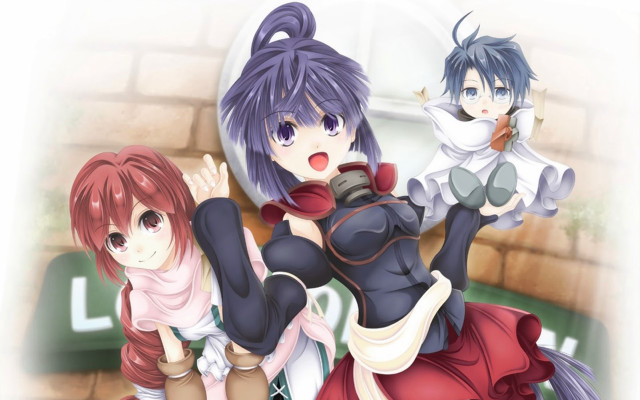 Three anime girls red dress free wallpaper for desktop - medium preview image