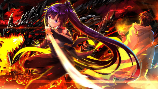 Woman purple hair flames dark free wallpaper for desktop - medium preview image