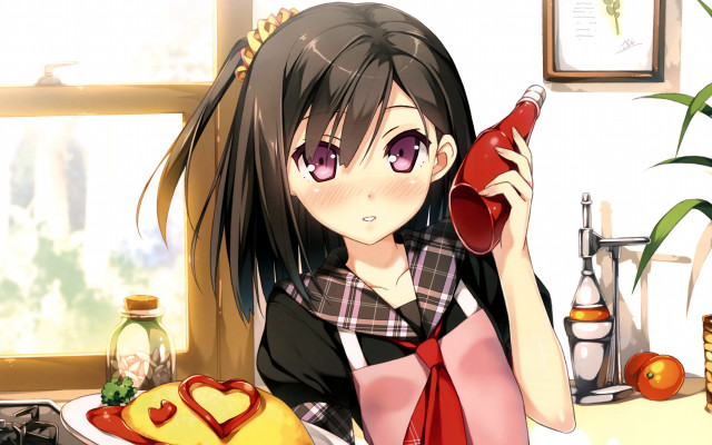 Girl red heart ketchup bottle free wallpaper for desktop - medium preview image