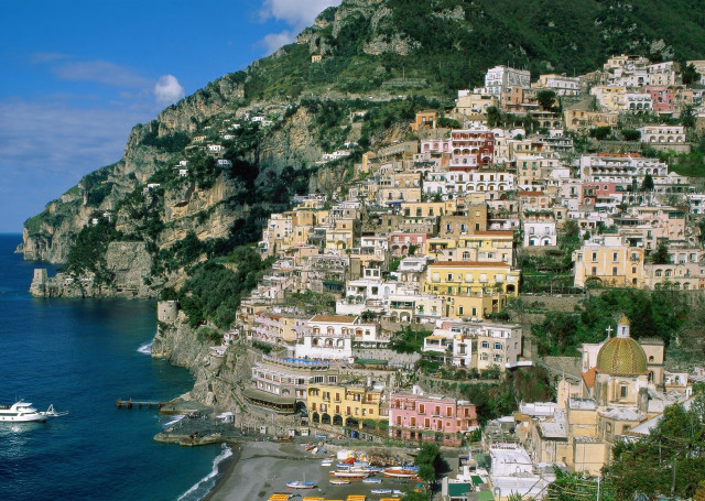 City cliff ocean boat water free wallpaper for desktop - medium preview image