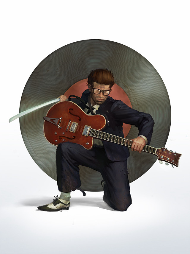 Man guitar record lightsaber hand free wallpaper for mobile - medium preview image