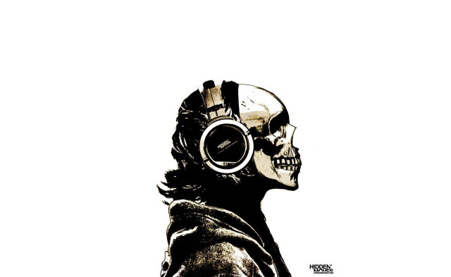 Man headphones skull face black free wallpaper for desktop - medium preview image