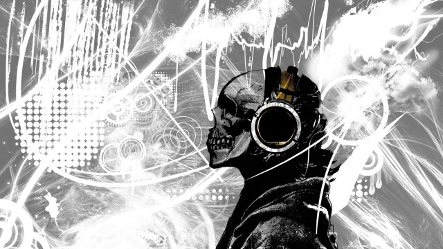 Man headphones skull digital painting free wallpaper for desktop - medium preview image