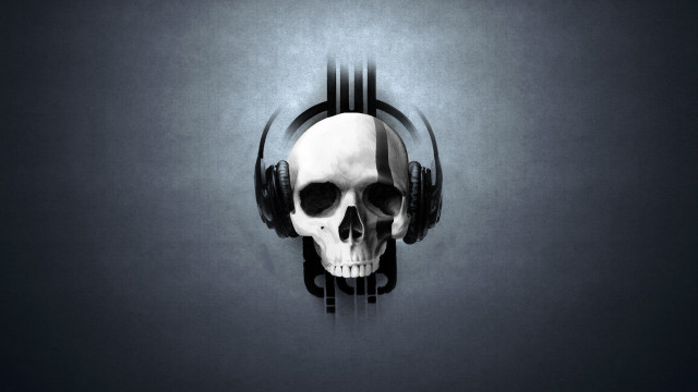 Skull headphones dark room black free wallpaper for desktop - medium preview image