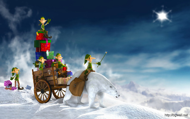 Polar bear cart presents snowy free wallpaper for desktop - medium preview image