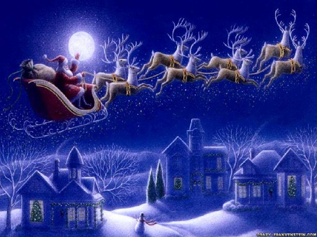 Santa claus sleigh village night #2 free wallpaper for desktop - medium preview image