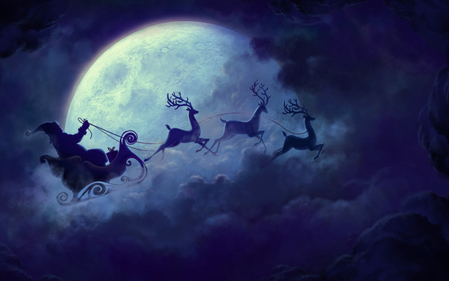 Santa claus sleigh reindeer full free wallpaper for desktop - medium preview image