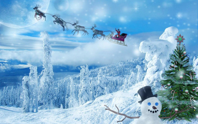 Snowman hat sleigh flying snowy #2 free wallpaper for desktop - medium preview image