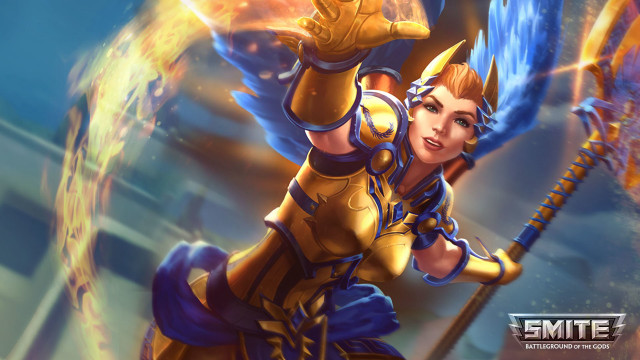 Woman yellow outfit sword flame free wallpaper for desktop - medium preview image