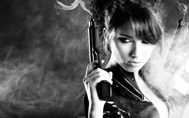 Woman holding gun smoking cigarette #2 free wallpaper for desktop - medium preview image