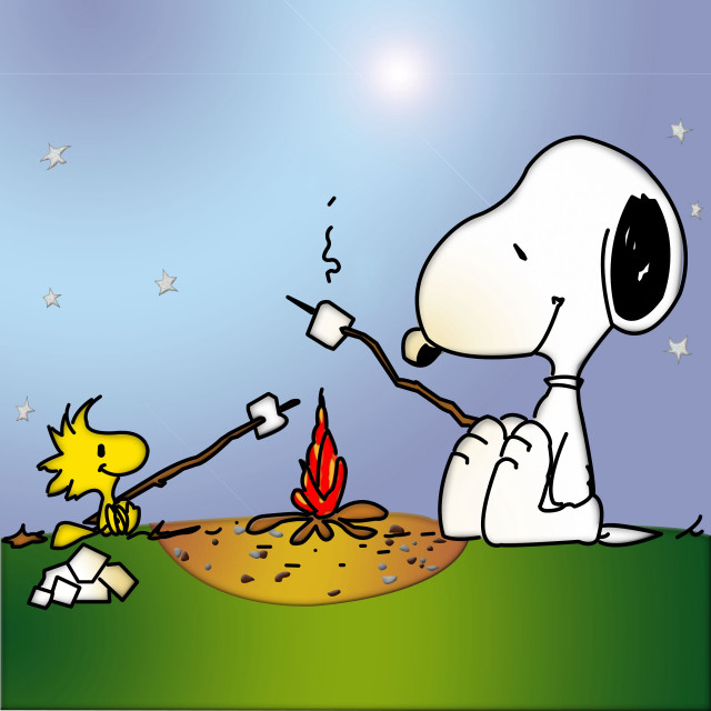 Snoopy roasting marshmallows campfire cartoon #2 free wallpaper for tablet - medium preview image