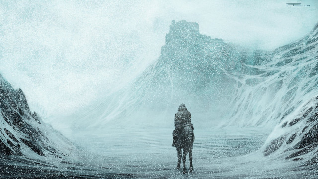 Person horse snowy landscape mountain free wallpaper for desktop - medium preview image