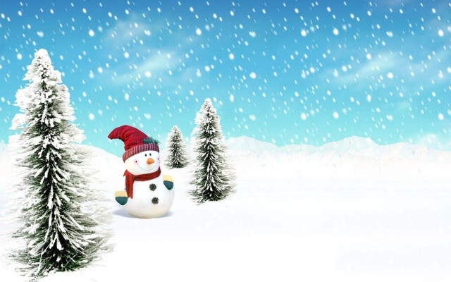 Snowman red hat scarf snowy free wallpaper for desktop - medium preview image
