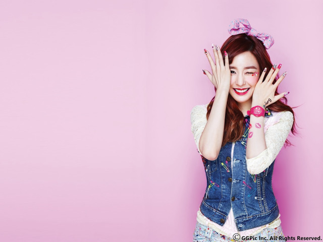 Woman bluejeanjacket pinkhair smiling handgesture free wallpaper for desktop - medium preview image