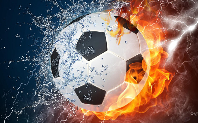 Soccer ball fire water dark free wallpaper for desktop - medium preview image