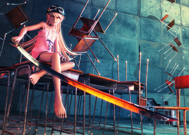 Girl chair sword building wall free wallpaper for desktop - medium preview image