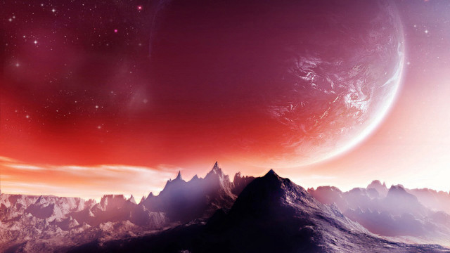Distant planet mountains star background free wallpaper for desktop - medium preview image