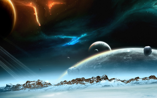 Space mountains planets bright star #6 free wallpaper for desktop - medium preview image