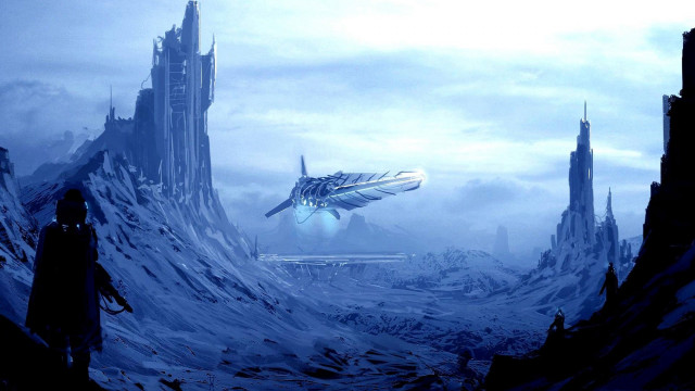 Sci fi cloudy horizon lake free wallpaper for desktop - medium preview image