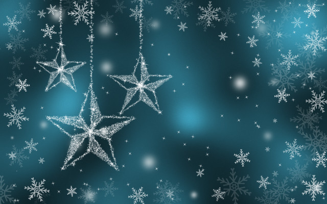 Blue background stars snowflakes hanging free wallpaper for desktop - medium preview image