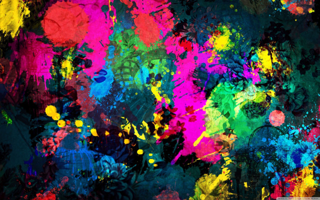 Colorful painting splattered black background free wallpaper for desktop - medium preview image