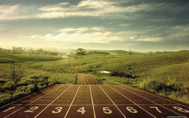 Running track field sky clouds free wallpaper for desktop - medium preview image