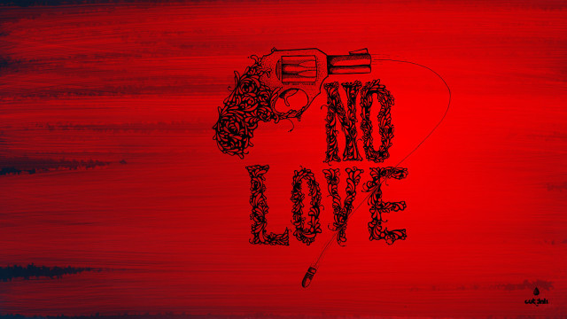 Red background gun no love free wallpaper for desktop - medium preview image