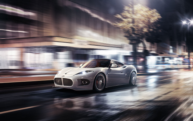 White sports car city night free wallpaper for desktop - medium preview image