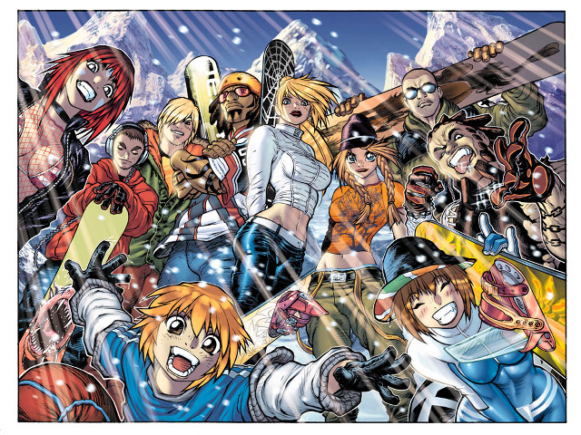 Cartoon characters mountain snow falling free wallpaper for desktop - medium preview image