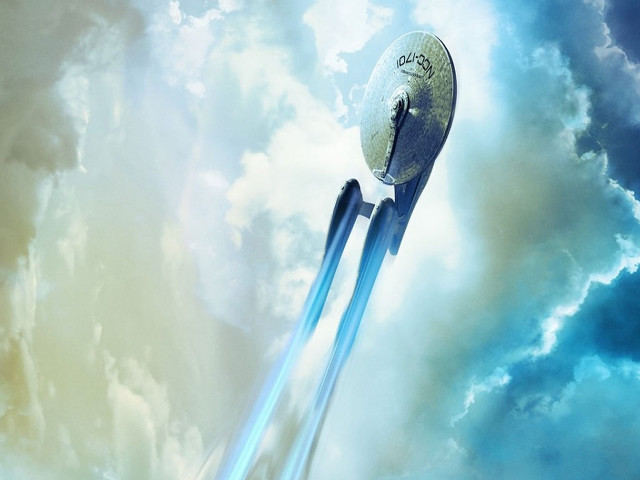 Futuristic space shuttle flying clouds free wallpaper for desktop - medium preview image
