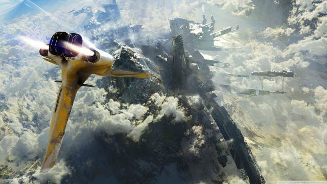 Yellow plane mountain clouds star free wallpaper for desktop - medium preview image
