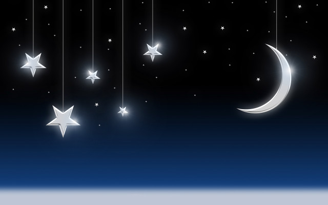 Night scene stars crescent moon free wallpaper for desktop - medium preview image