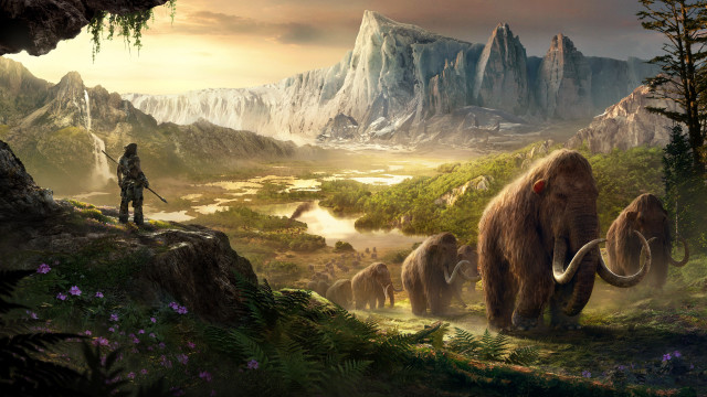 Man hill mammoths forest mountains free wallpaper for desktop - medium preview image