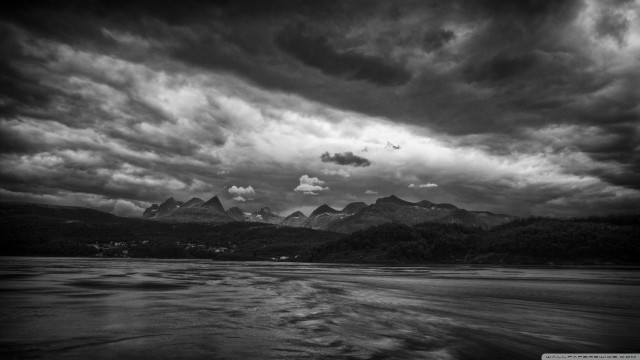 Black white mountain range clouds #2 free wallpaper for desktop - medium preview image