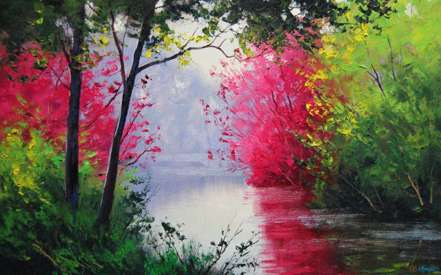 River trees water red green free wallpaper for desktop - medium preview image