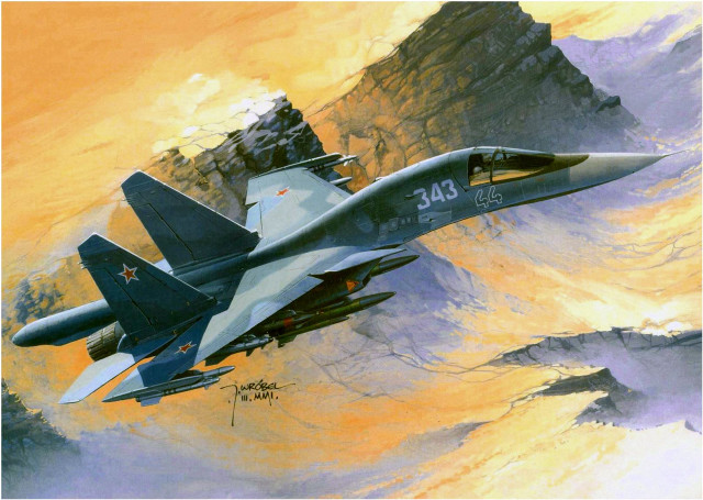 Fighterjet mountain sky clouds oilpainting free wallpaper for desktop - medium preview image